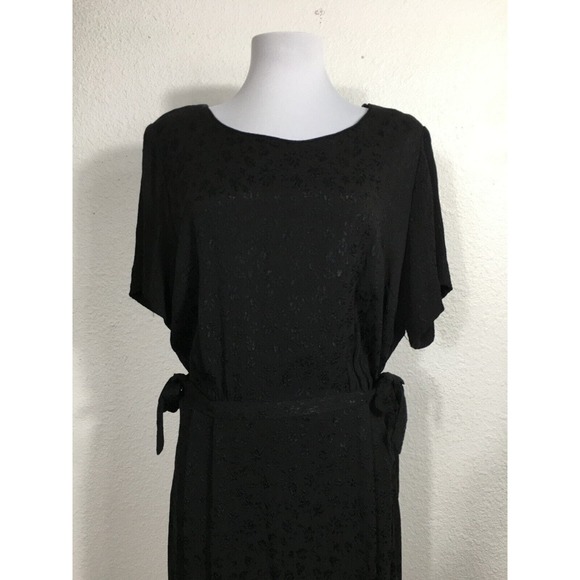 Vintage 50s Peg Palmer Dress Womens Large Black Cocktail Party Side Ties Floral - Picture 8 of 13